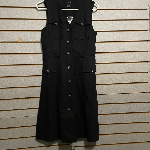 Spense Black Sleeveless Linen Blend Button Front Midi Dress Size 6 Career - Picture 1 of 7